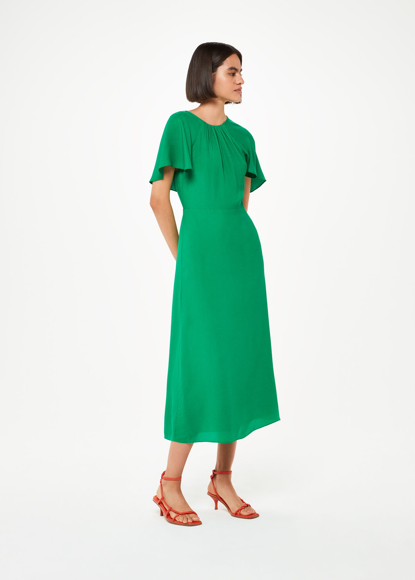 Green Annabelle Cape Sleeve Dress WHISTLES