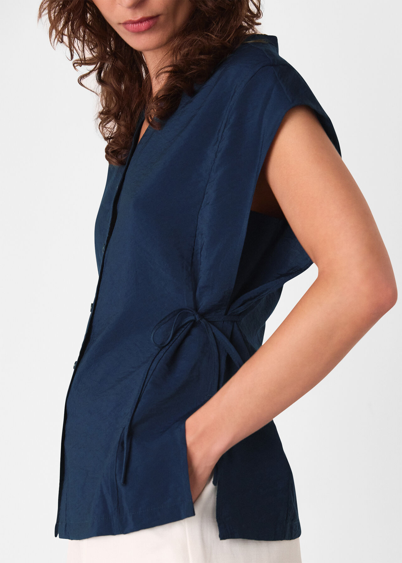 Button Down Tie Side Shirt