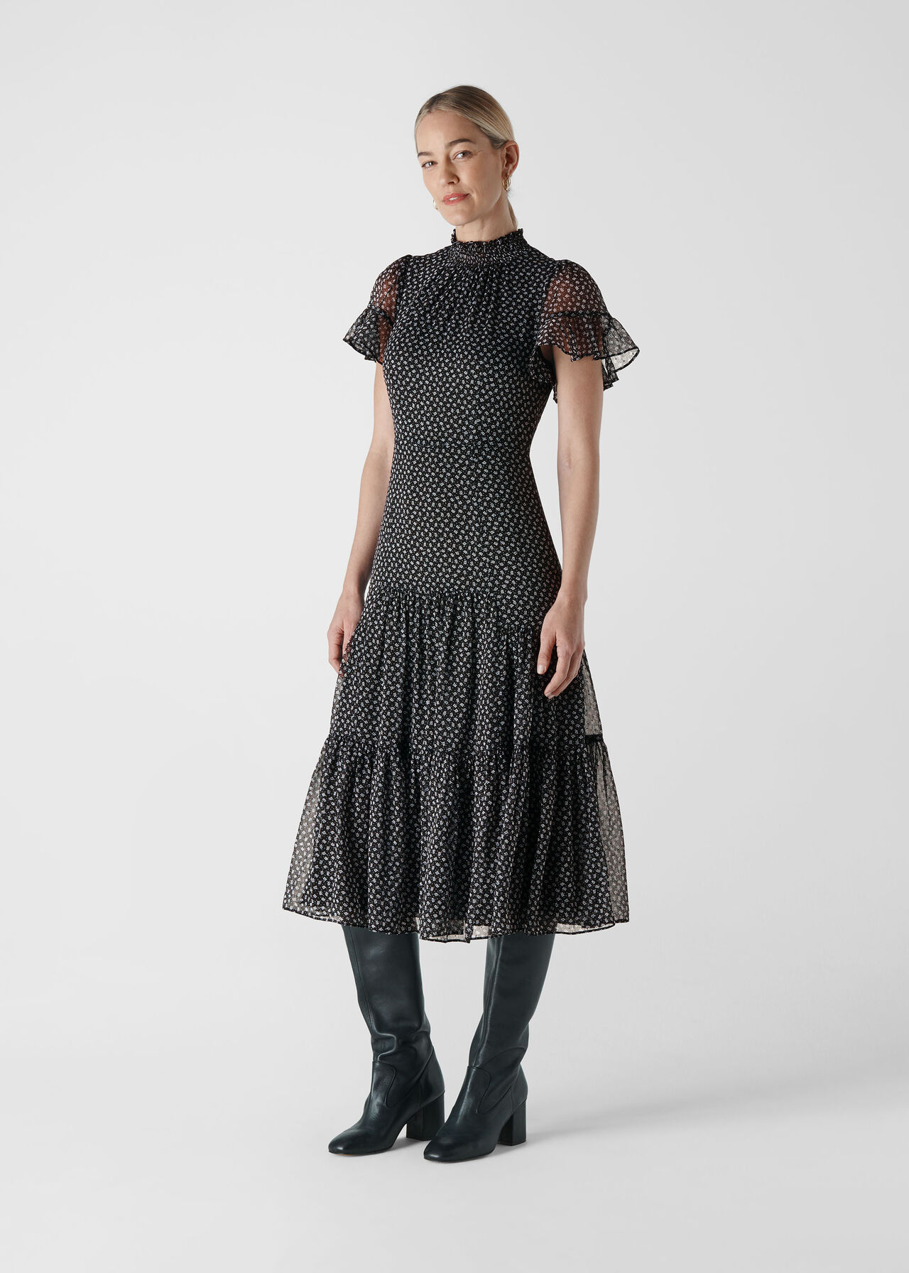 Black/Multi Autumn Bud Babycord Dress WHISTLES Whistles US