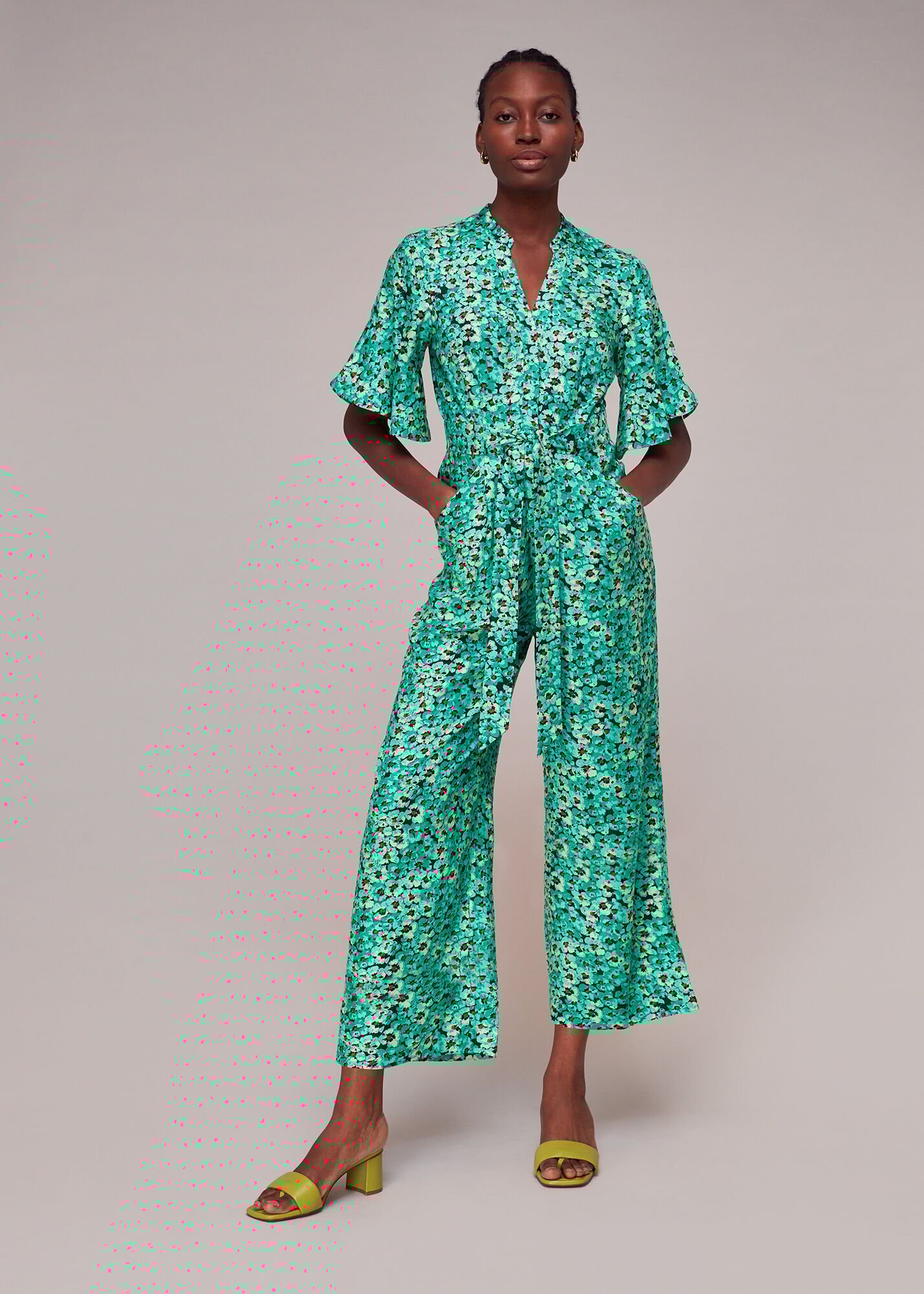 Green floral jumpsuit store zara