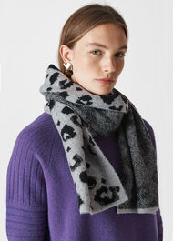 Leopard Intarsia Knit Scarf Grey Marl