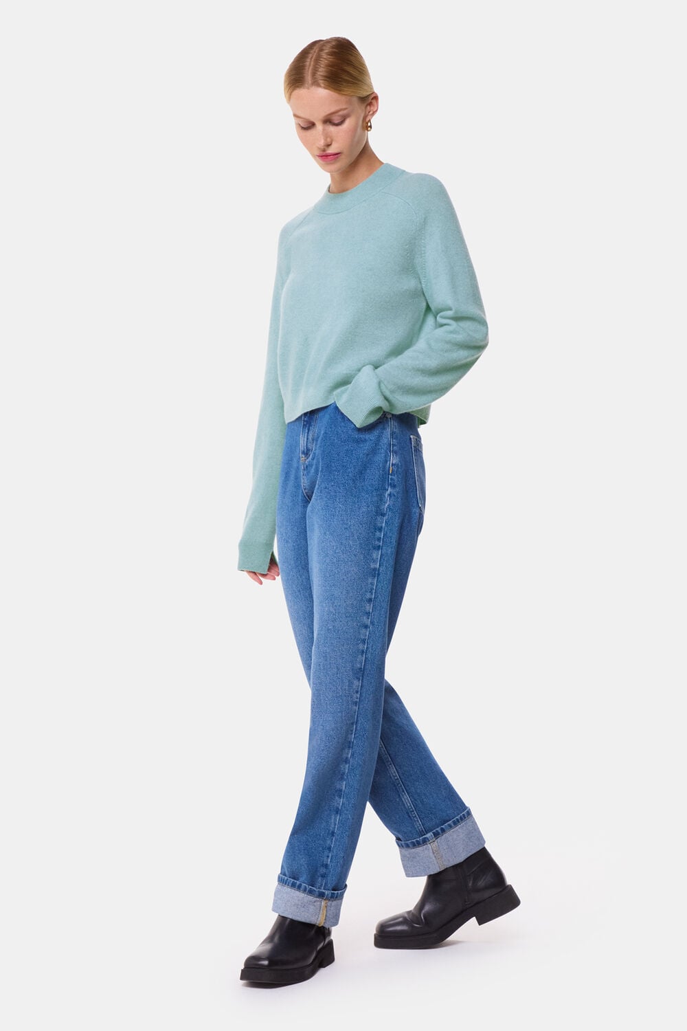 Pale Blue Cashmere Crop Crew
