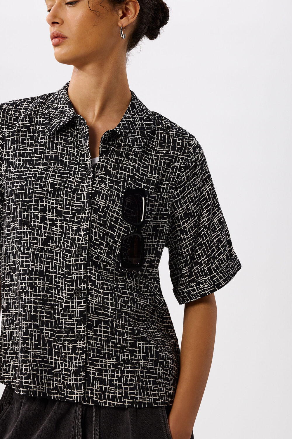 Black Woven Grid Shirt