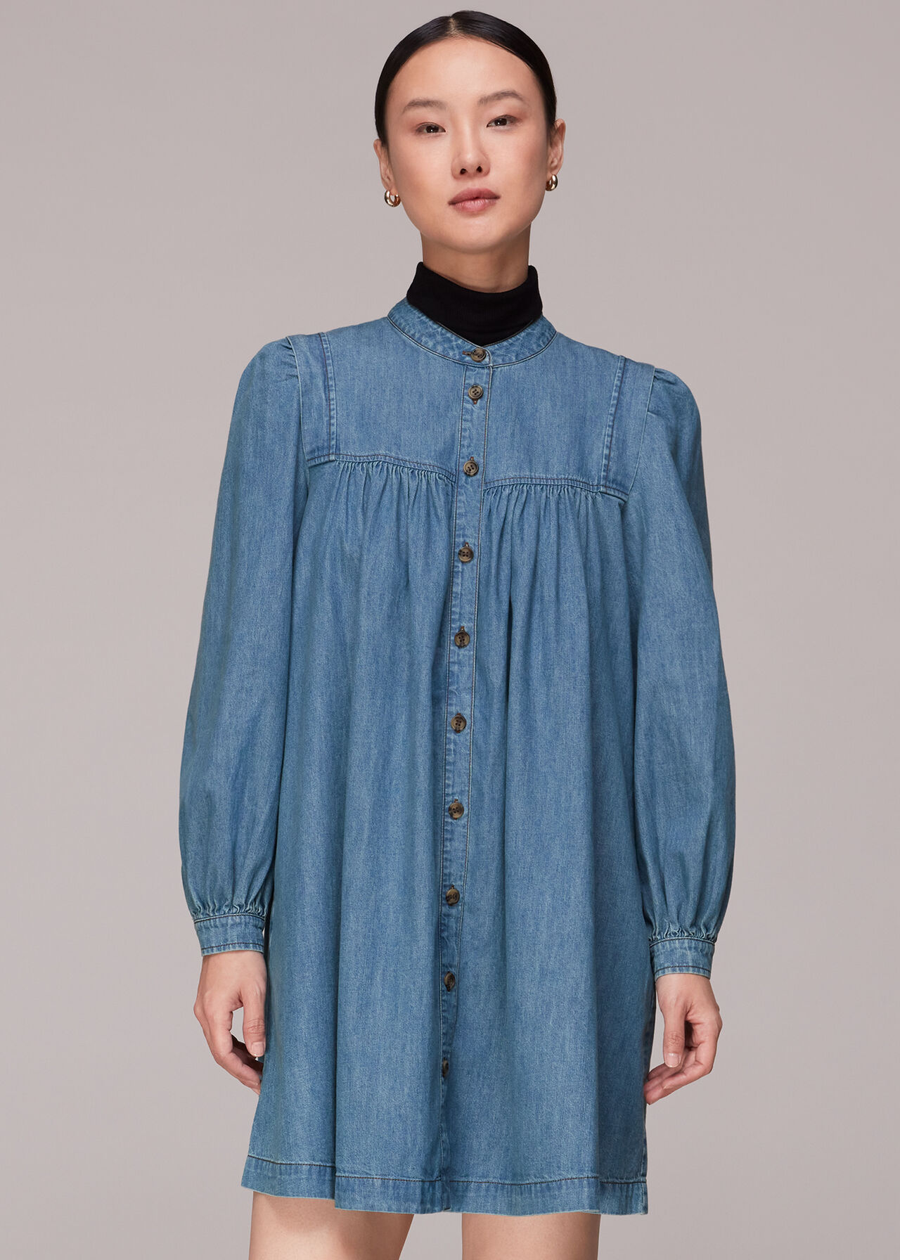 Denim Chambray Denim Trapeze Dress WHISTLES