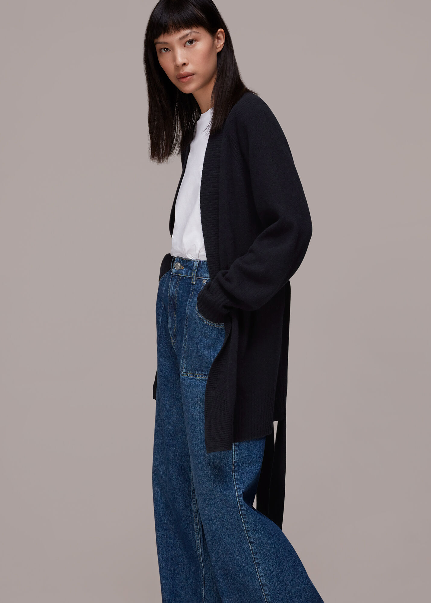 Navy Knitted Wrap Cardigan WHISTLES