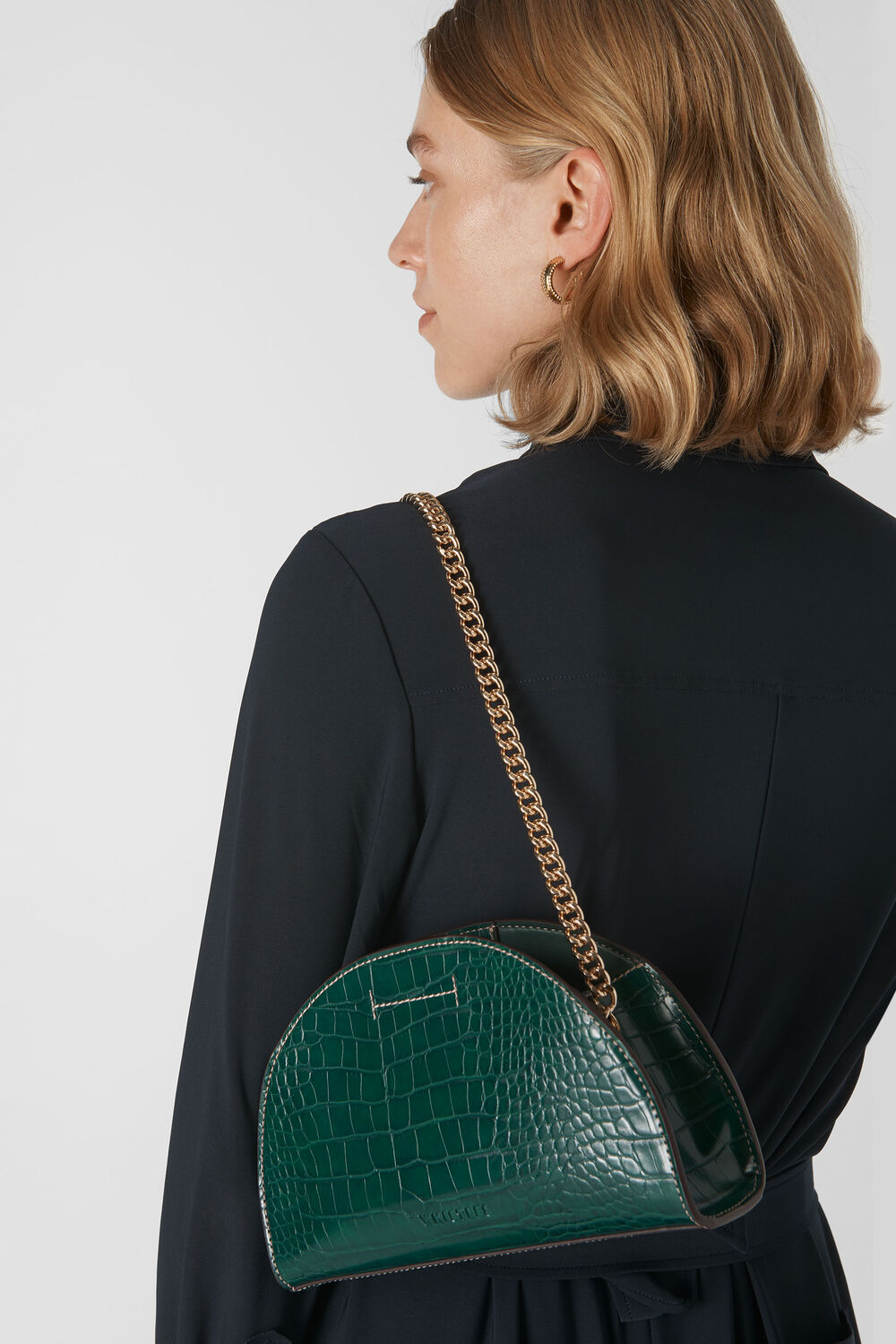 Miri Half Moon Croc Bag Dark Green