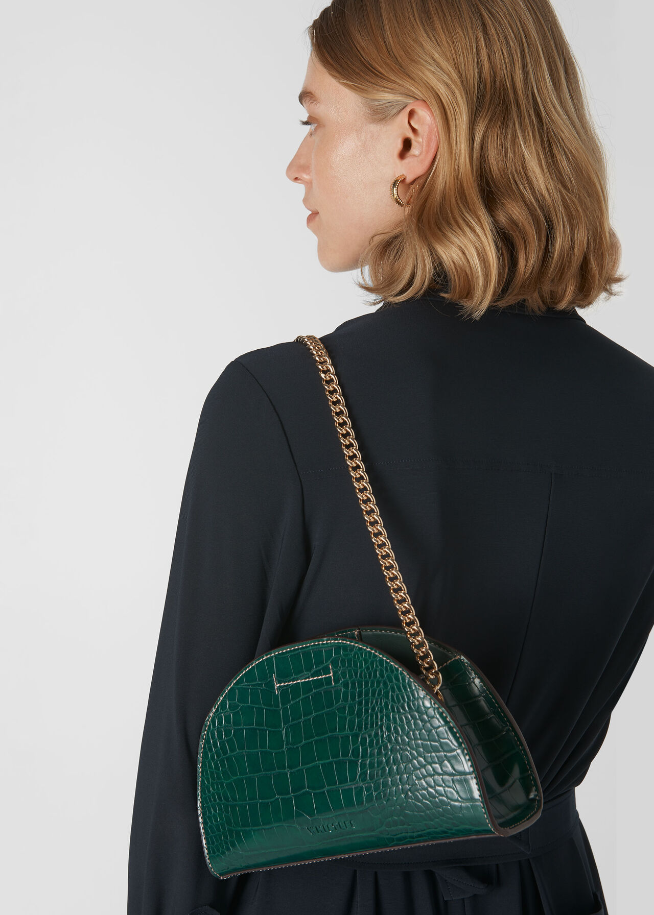 Miri Half Moon Croc Bag Dark Green