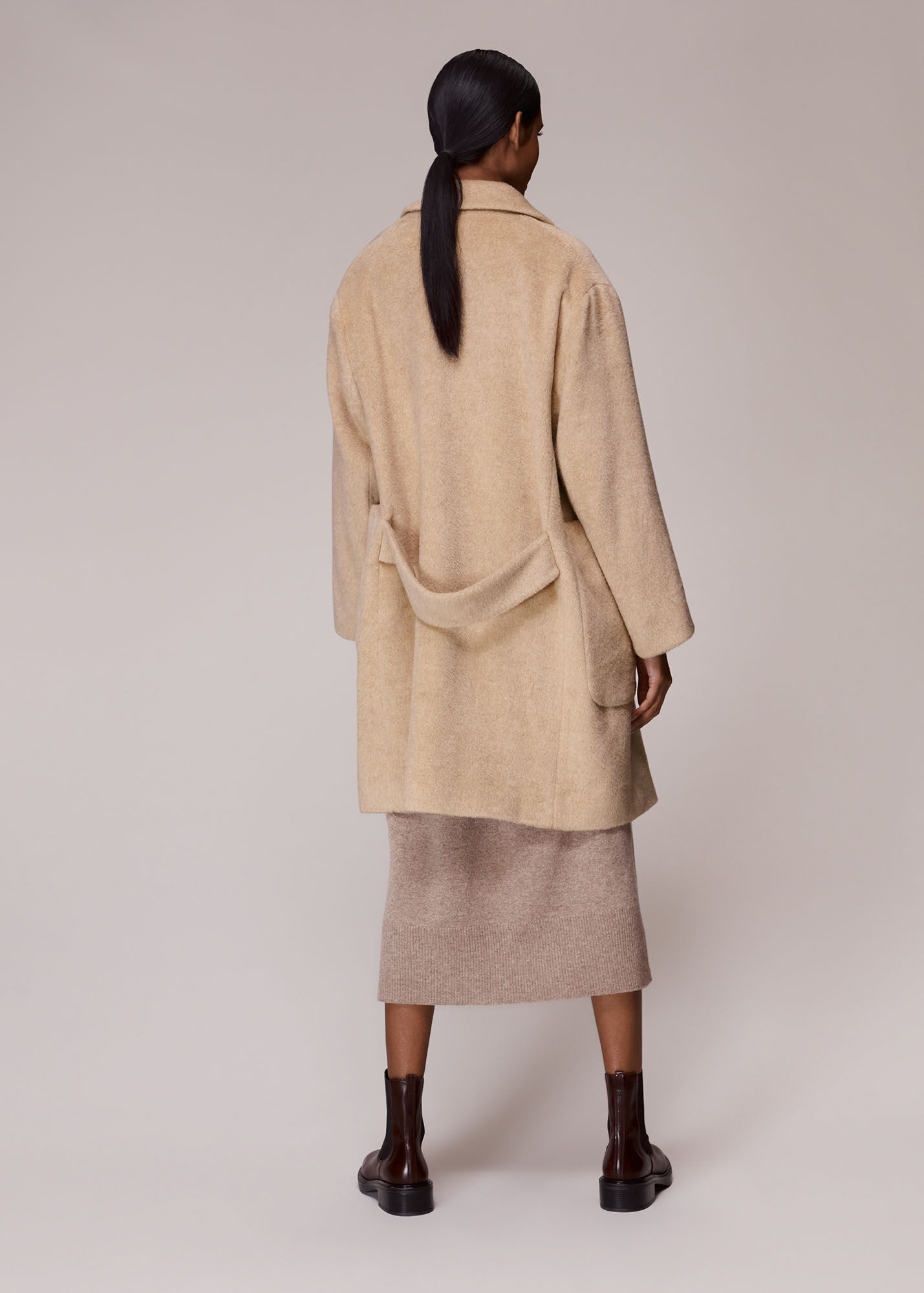 Oatmeal Lola Wool Mix Cocoon Coat WHISTLES Whistles US