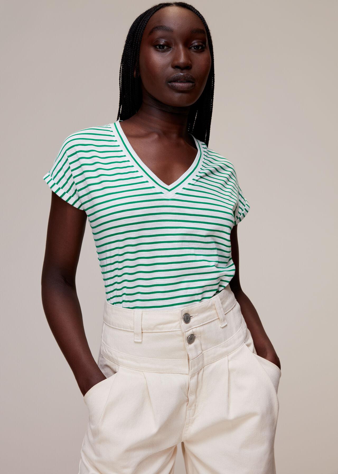 Willa Stripe V Neck Tee