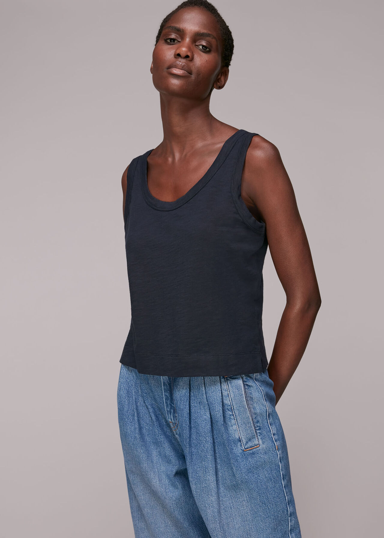 Navy Reversible Button Up Tank Top  WHISTLES  Whistles UK