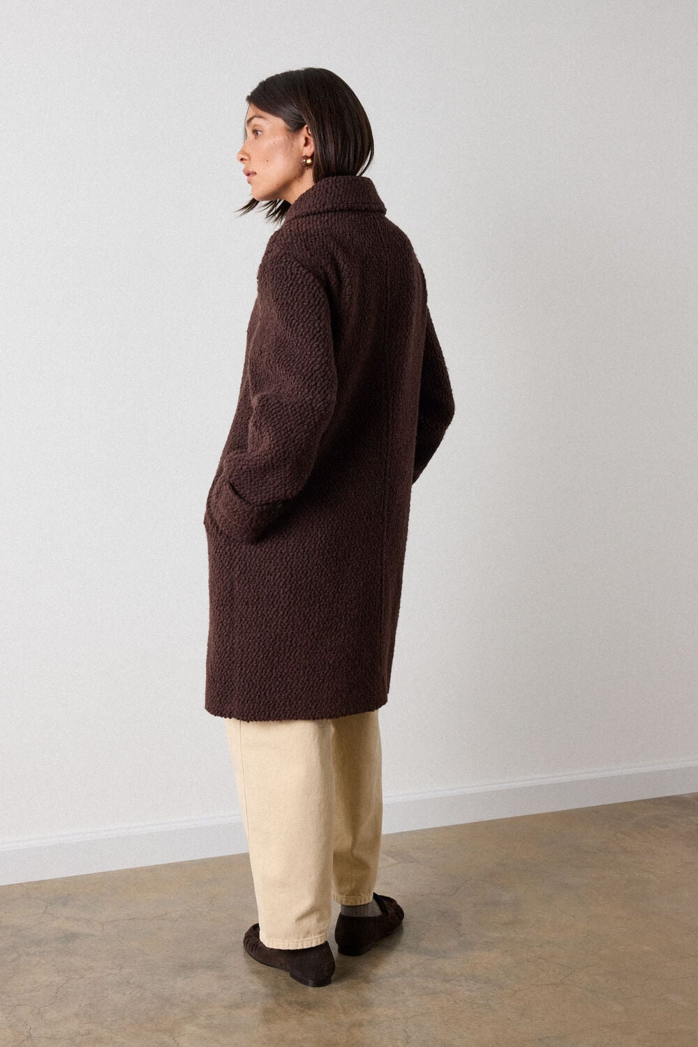 Brown Petite Boucle Wool Car Coat