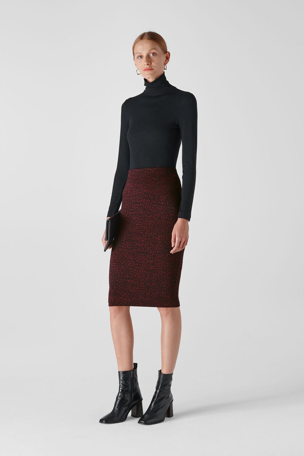 Animal Jacquard Tube Skirt Burgundy