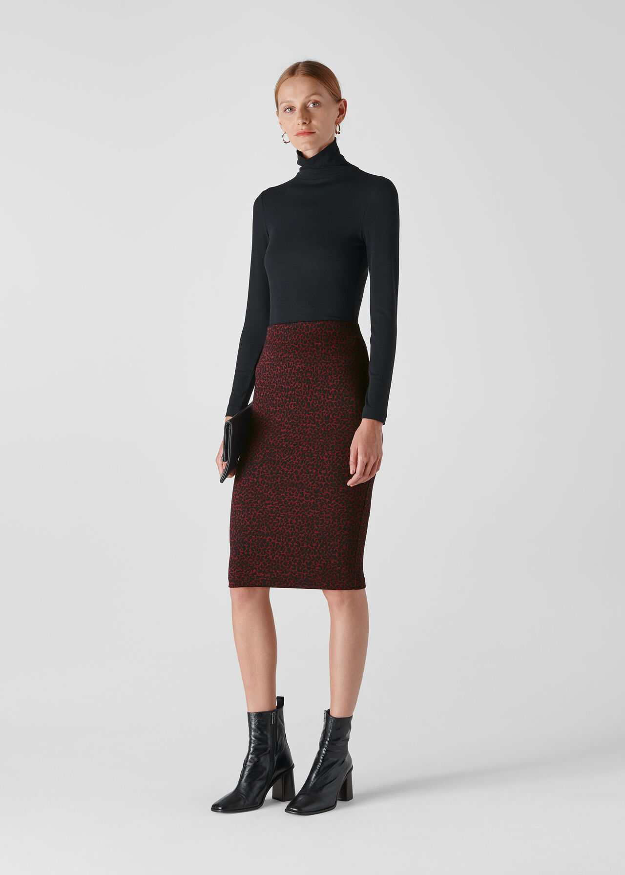 Animal Jacquard Tube Skirt Burgundy