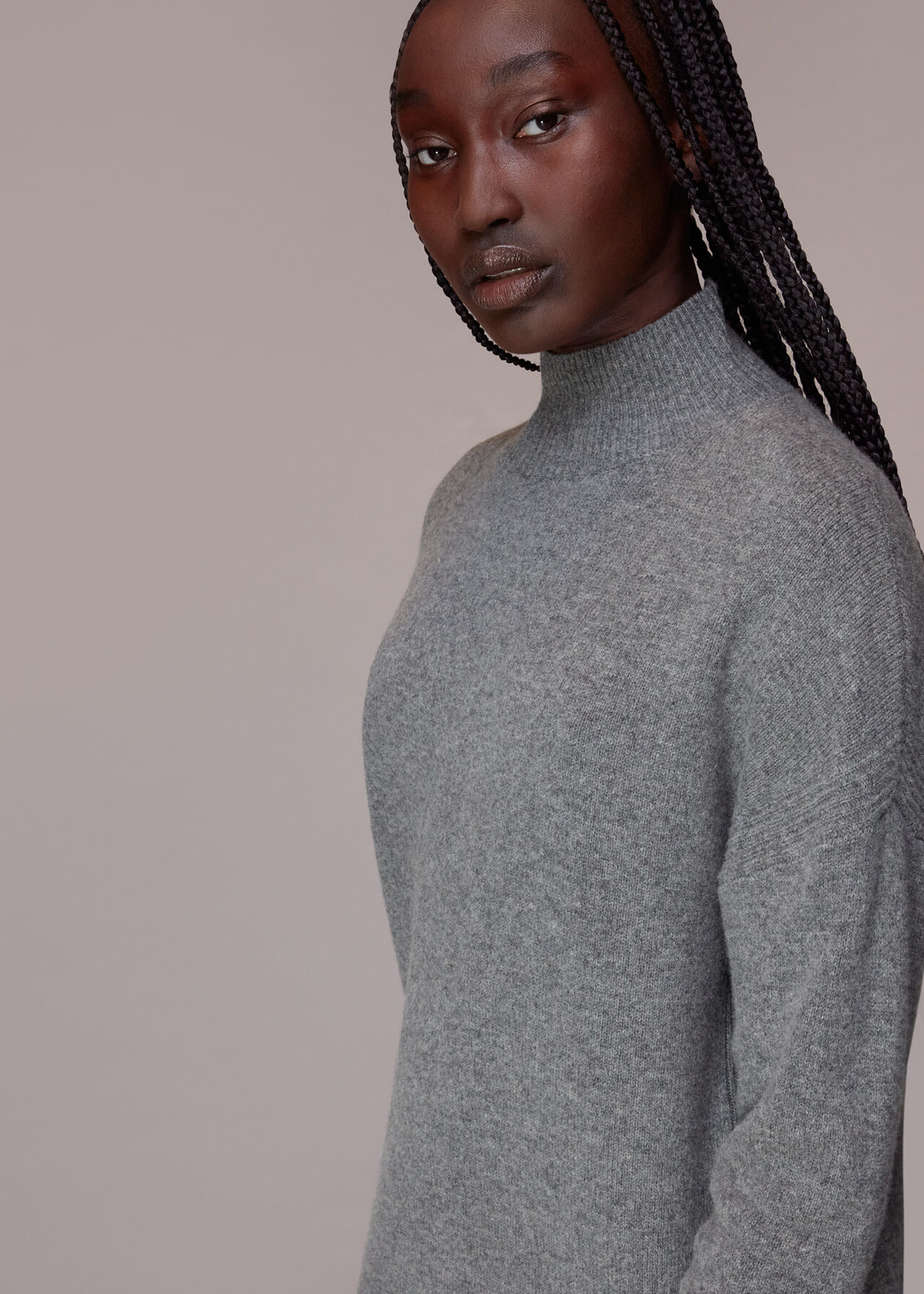 Grey Funnel Neck Knit Dress | WHISTLES