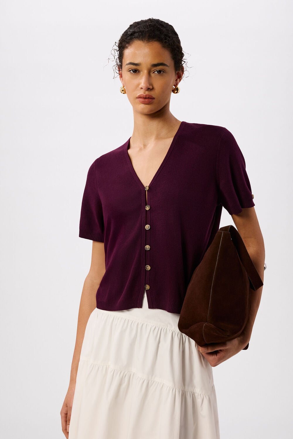 Short Sleeve Button Front Knit