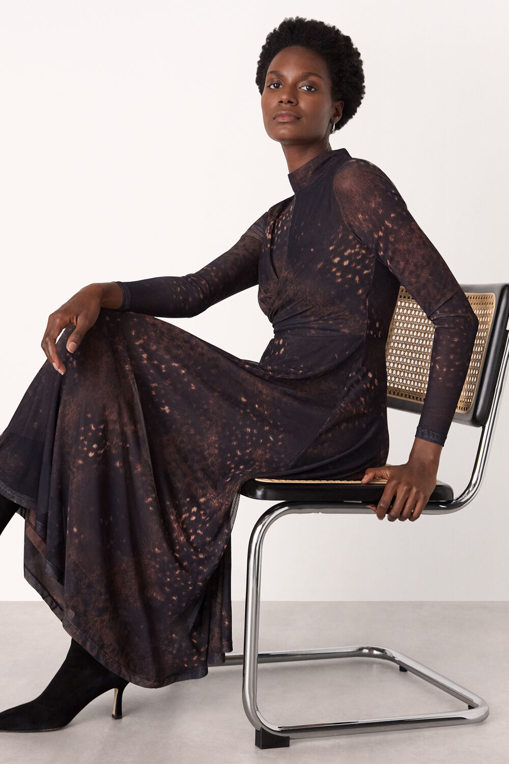 Brown Spotted Animal Mesh Dress