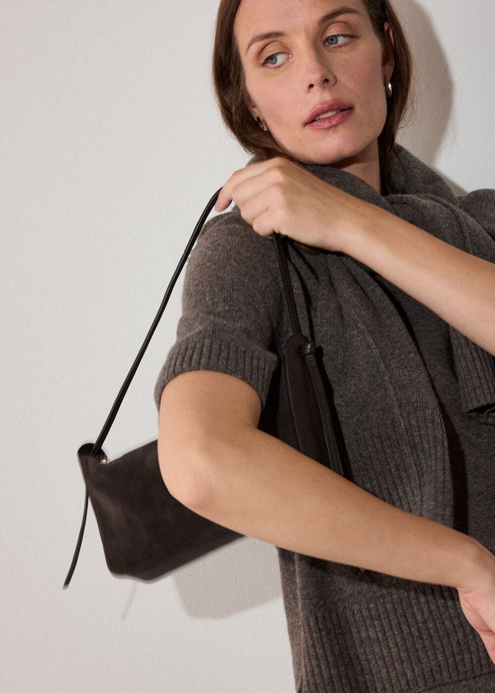 Chocolate Small Suede Knot Shoulder Bag