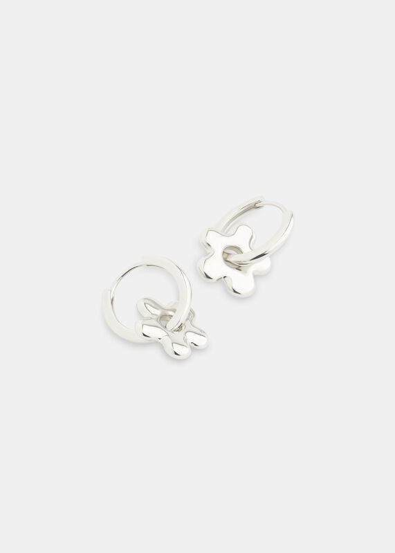 Silver Flower Huggie