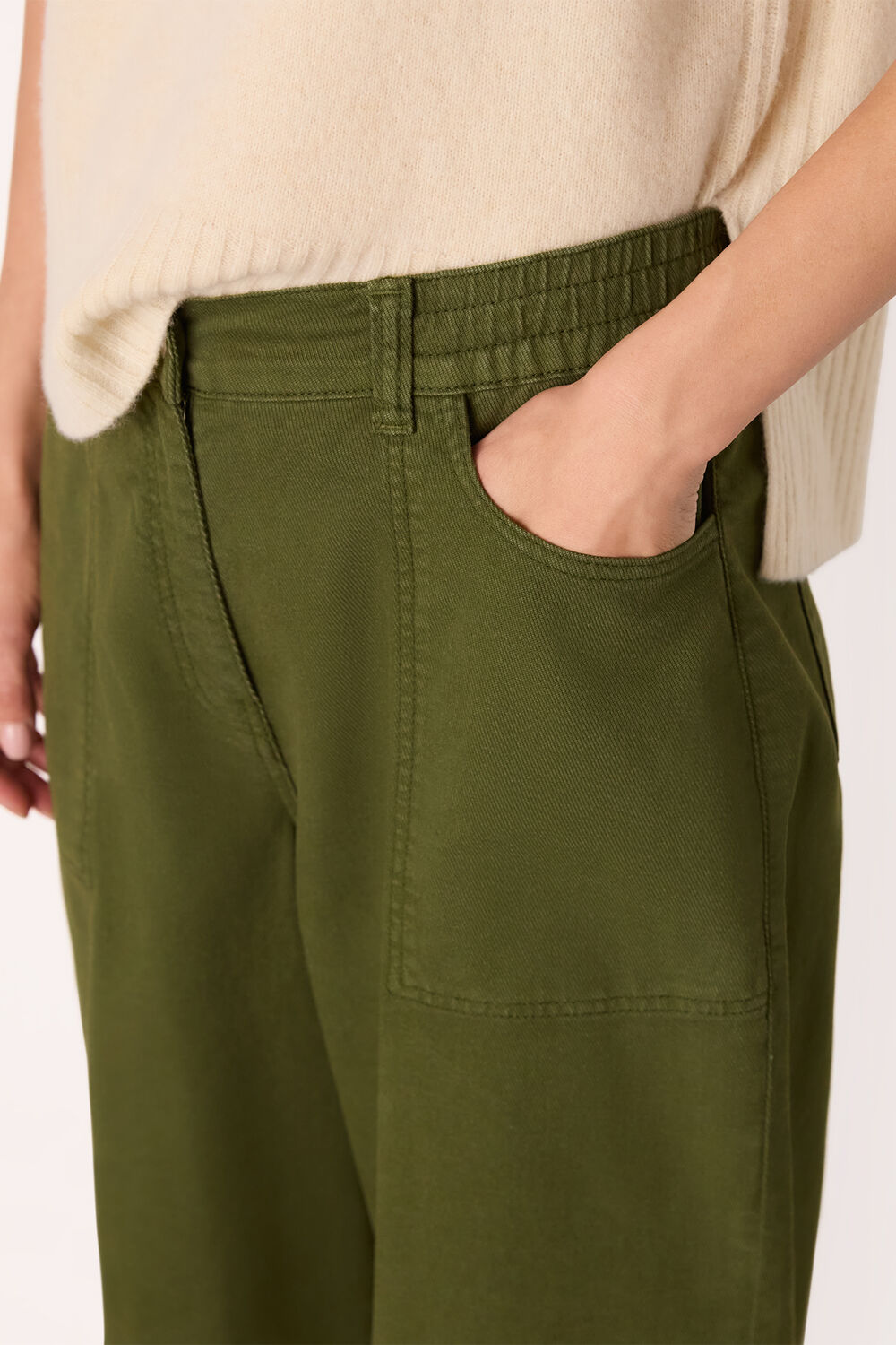 Khaki Casual Cotton Barrel Trouser