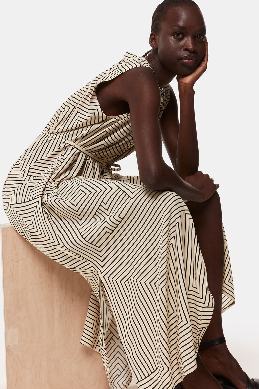 Ivory Angled Stripe Ilana Dress