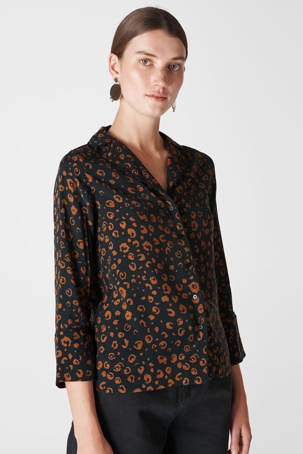 Cheetah Print Pyjama Shirt Black/Multi