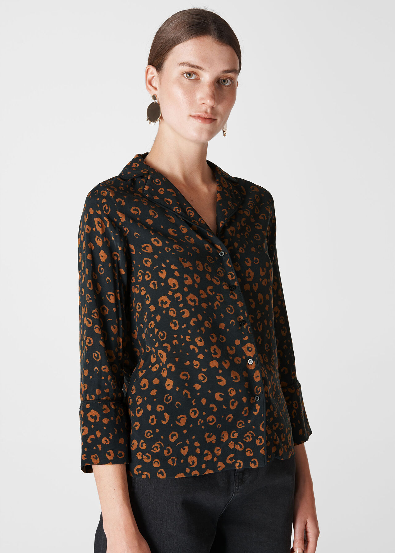Cheetah Print Pyjama Shirt Black/Multi