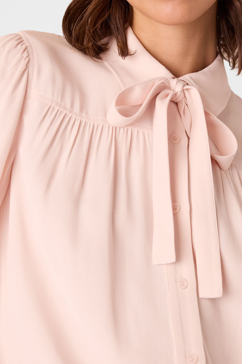Pale Pink Tie Detail Crepe Blouse