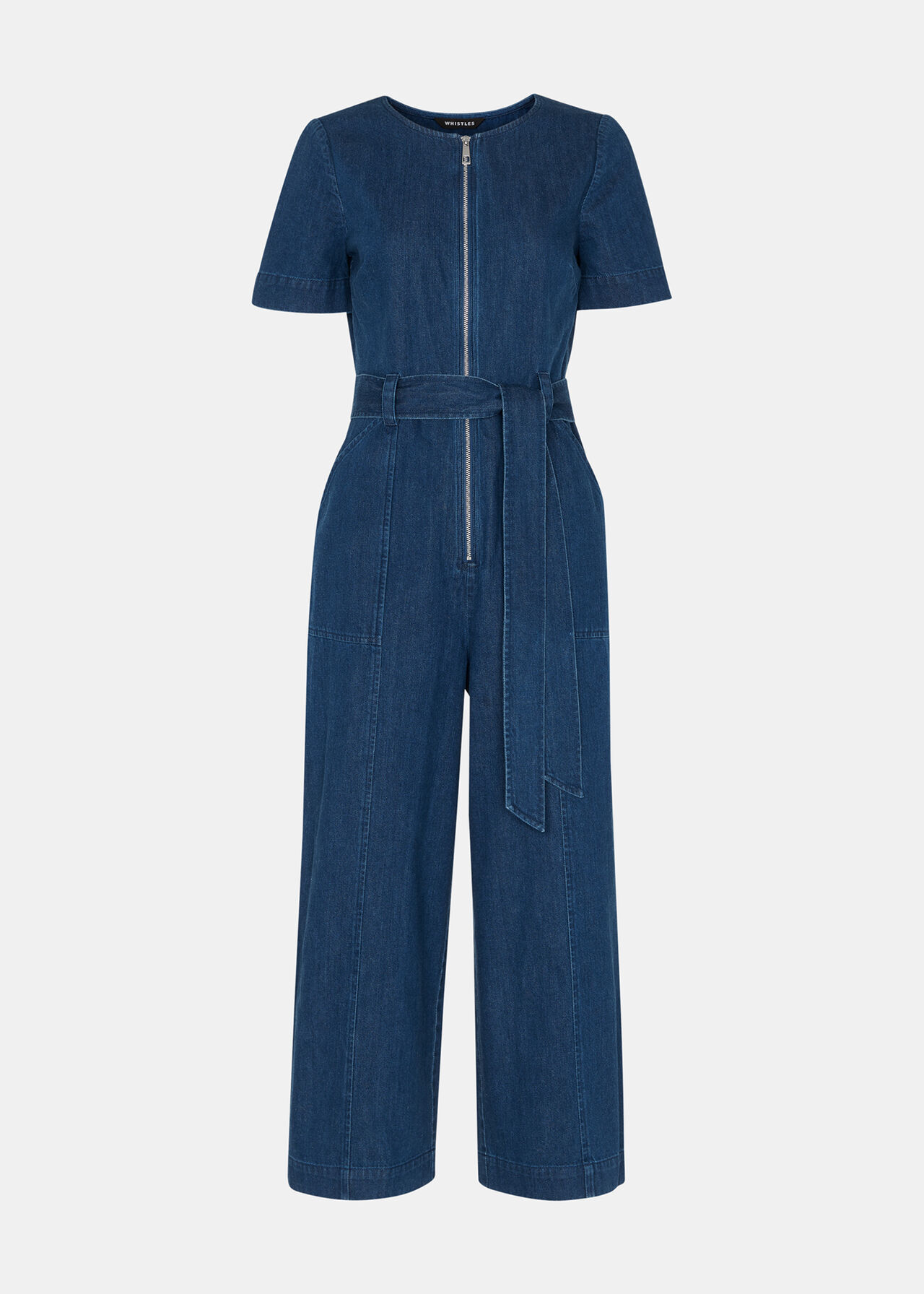 Blue Denim Short Sleeve Front Zip Jumpsuit Whistles UK Whistles UK