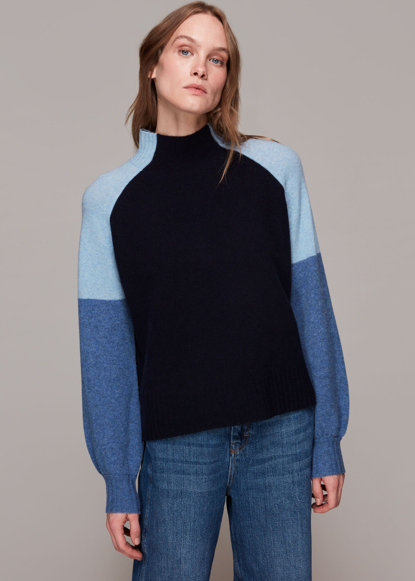 Blue Colour Block Merino Jumper WHISTLES