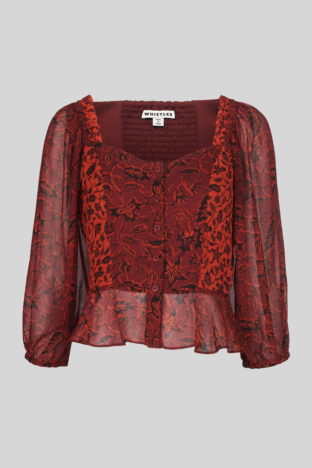 Batik Leaf Print Top Red/Multi