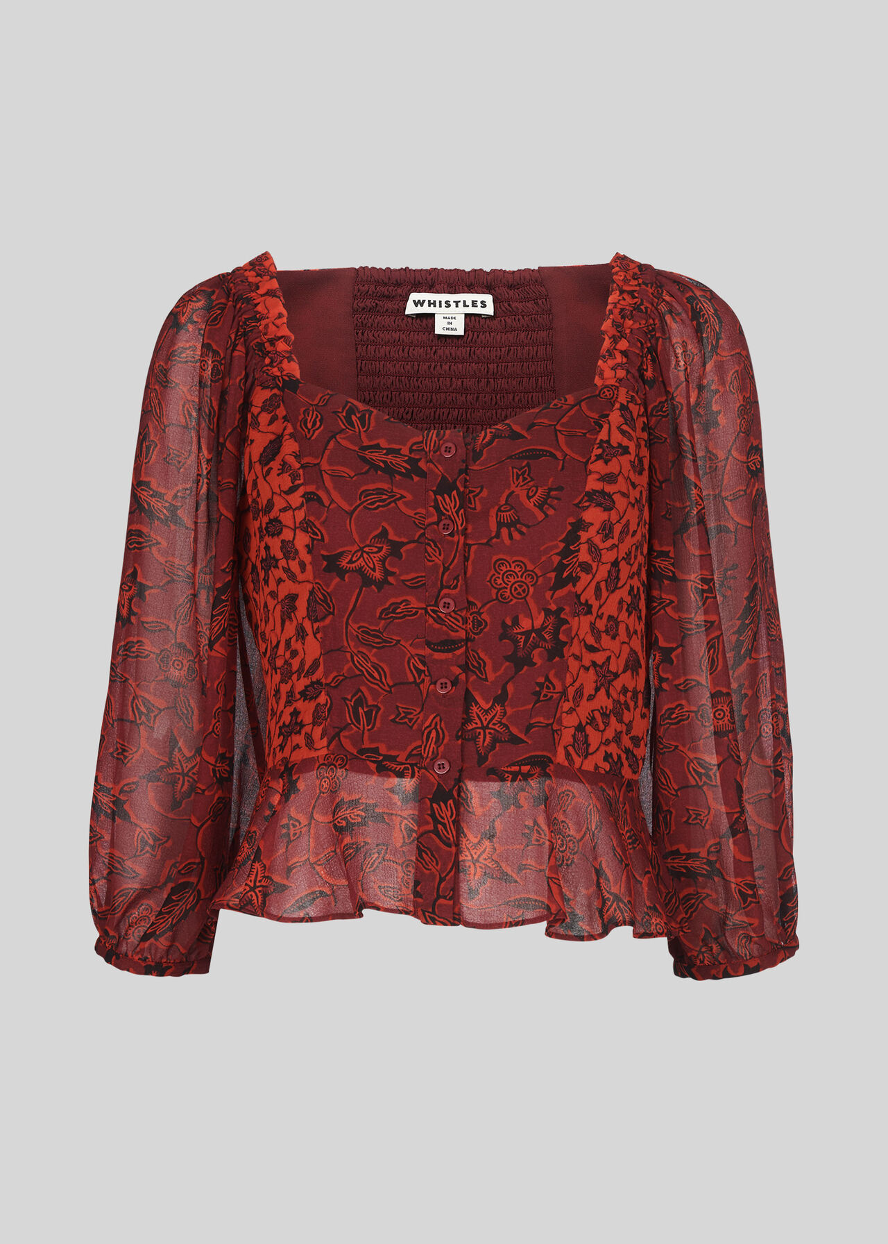 Batik Leaf Print Top Red/Multi