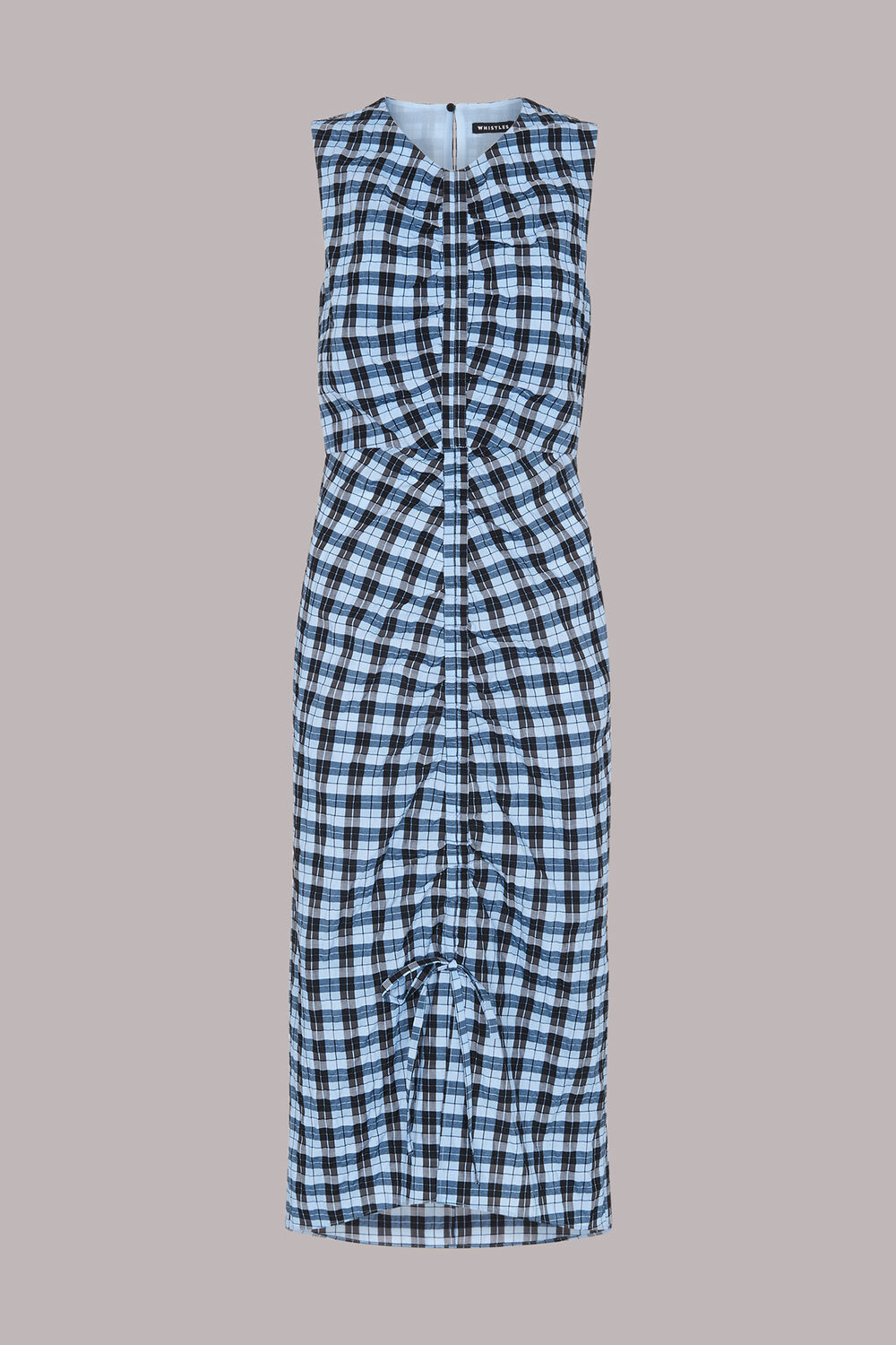 Ruched Gingham Midi Dress