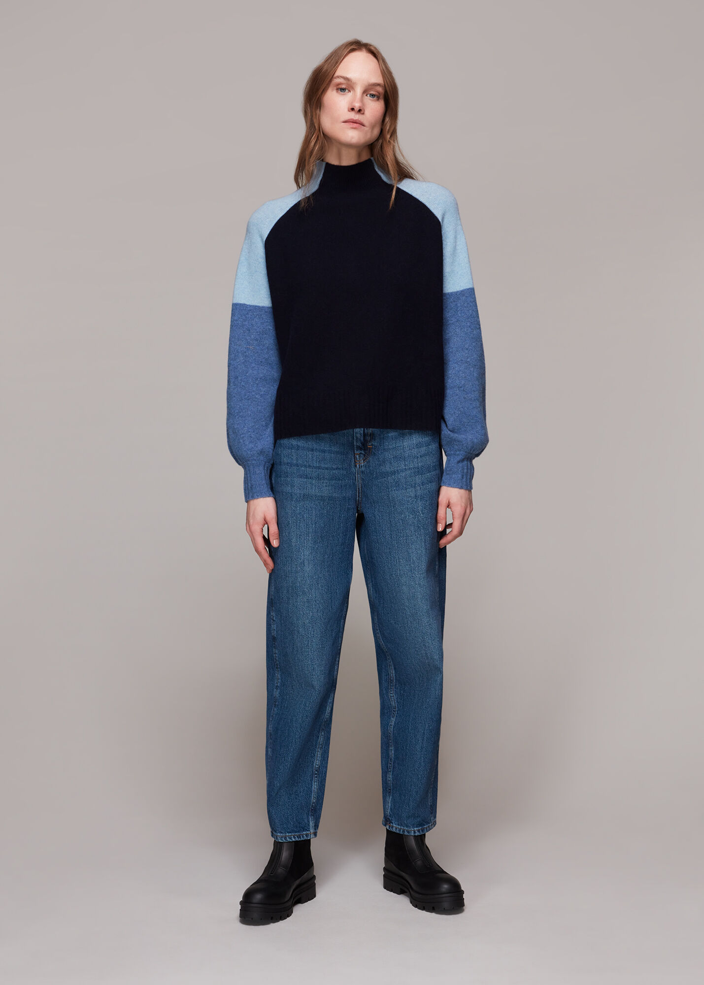 Blue Colour Block Merino Jumper WHISTLES