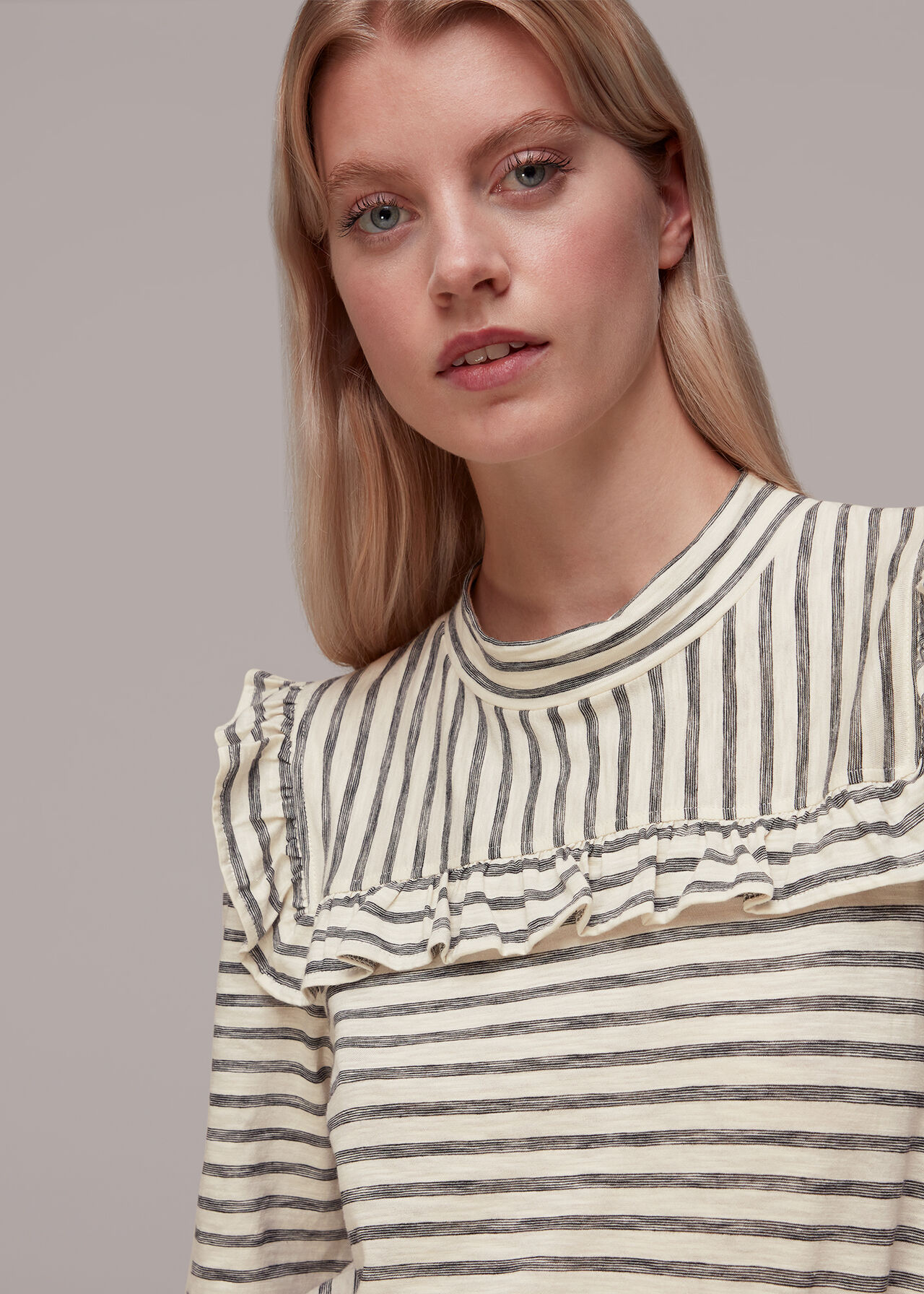 Stripe Yoke Frill Detail Top