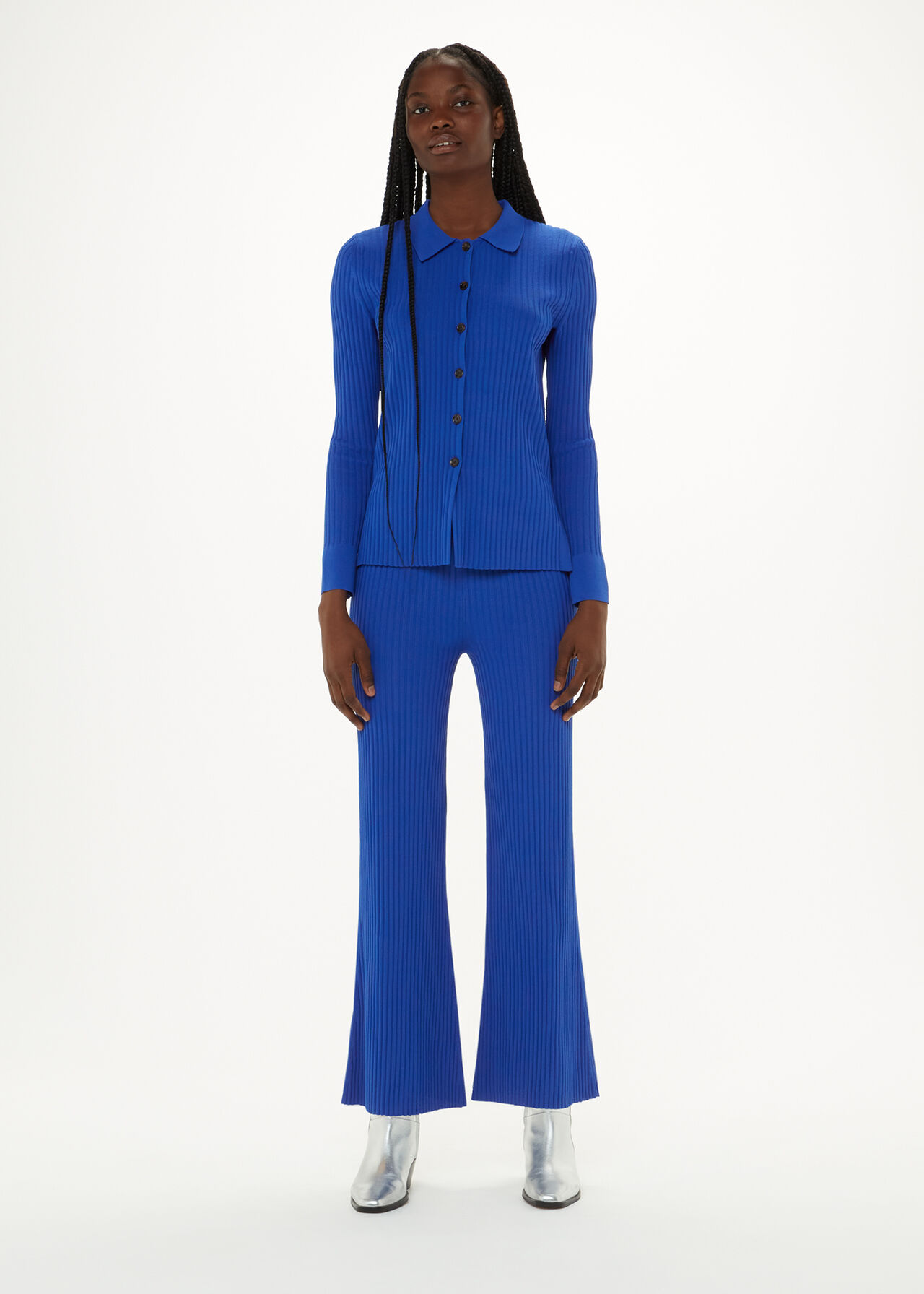 Blue Knitted Kick Flare Trouser, WHISTLES