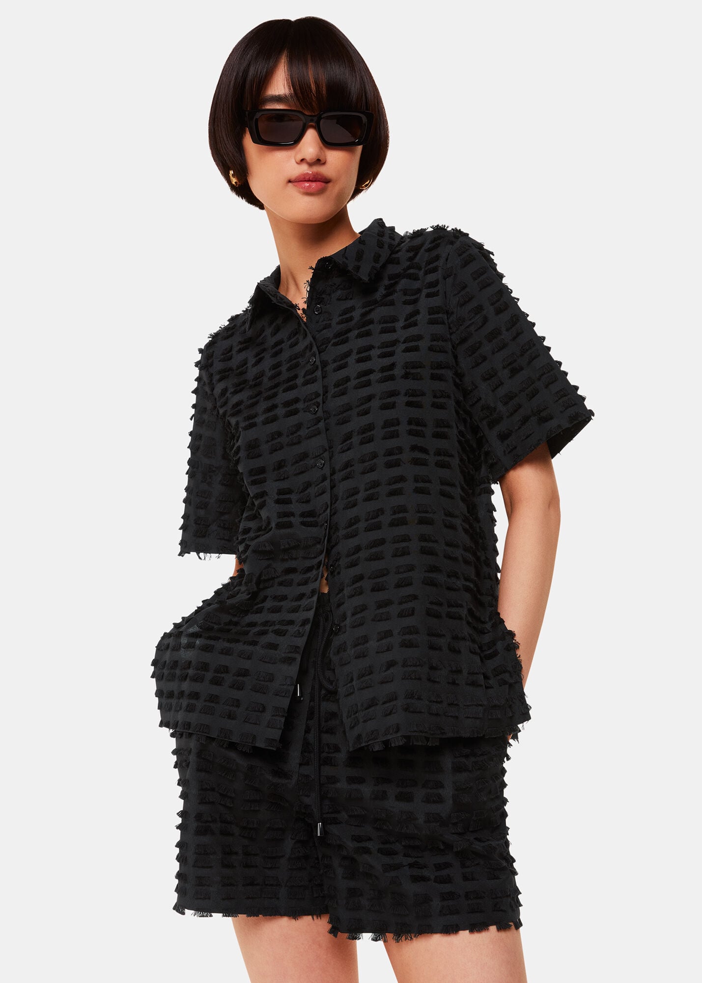 Black Cami Fringe Shirt | WHISTLES | Whistles UK |