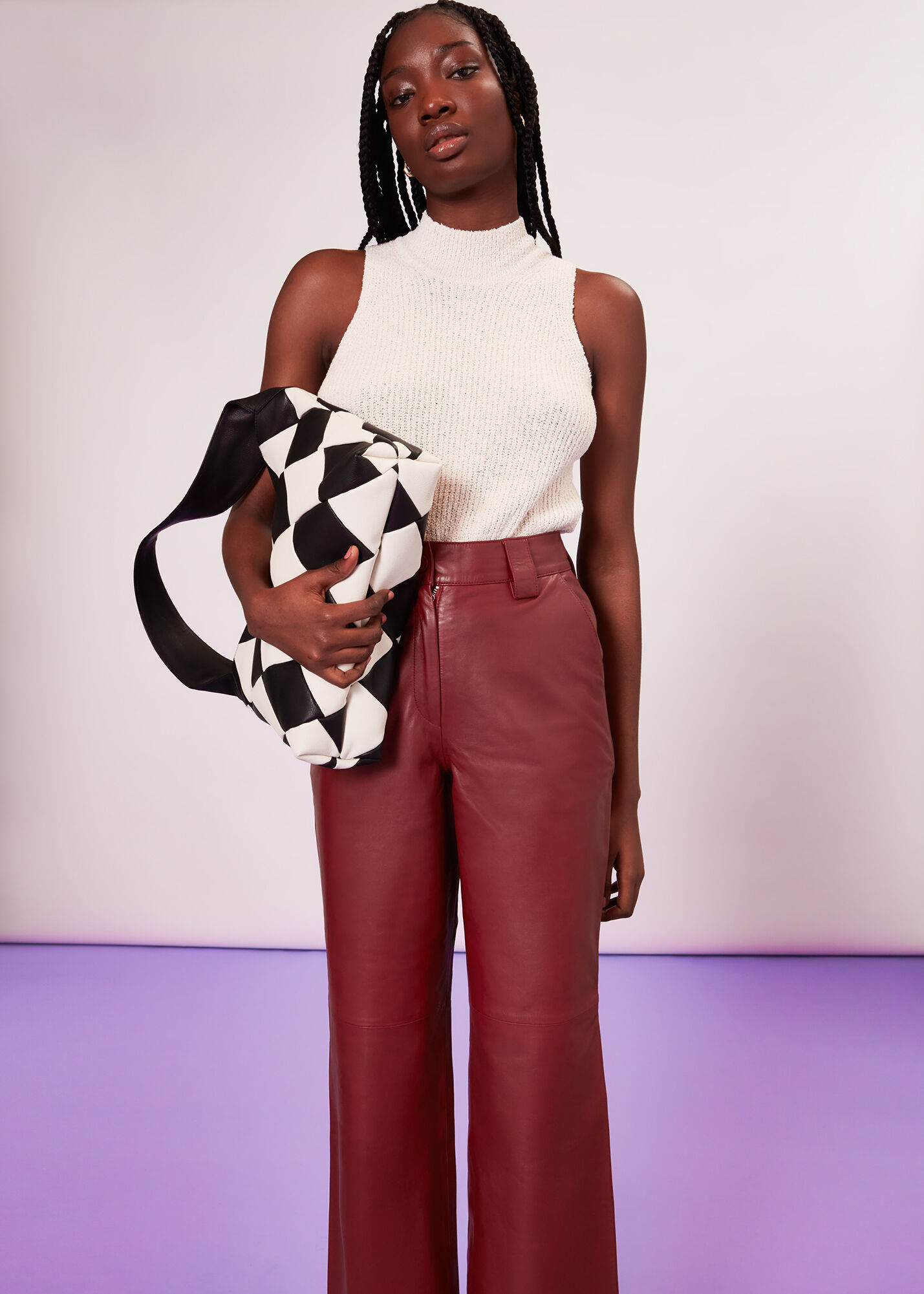 Leather trousers burgundy shop