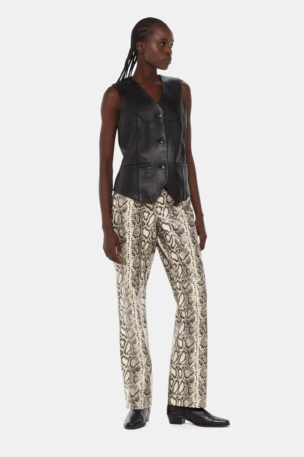 Snake Print Leather Trousers