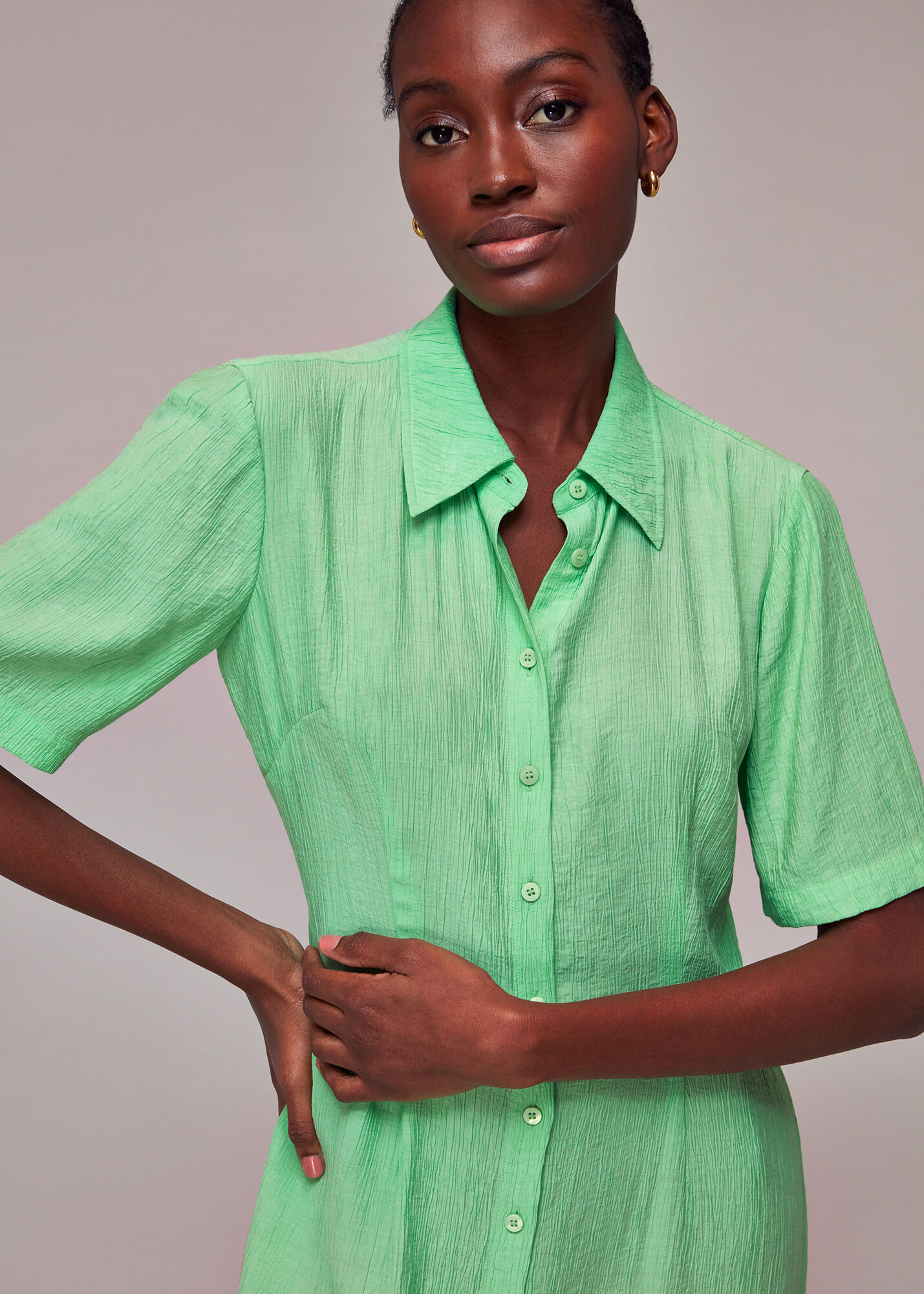 Lime Millie Plisse Shirt Dress WHISTLES