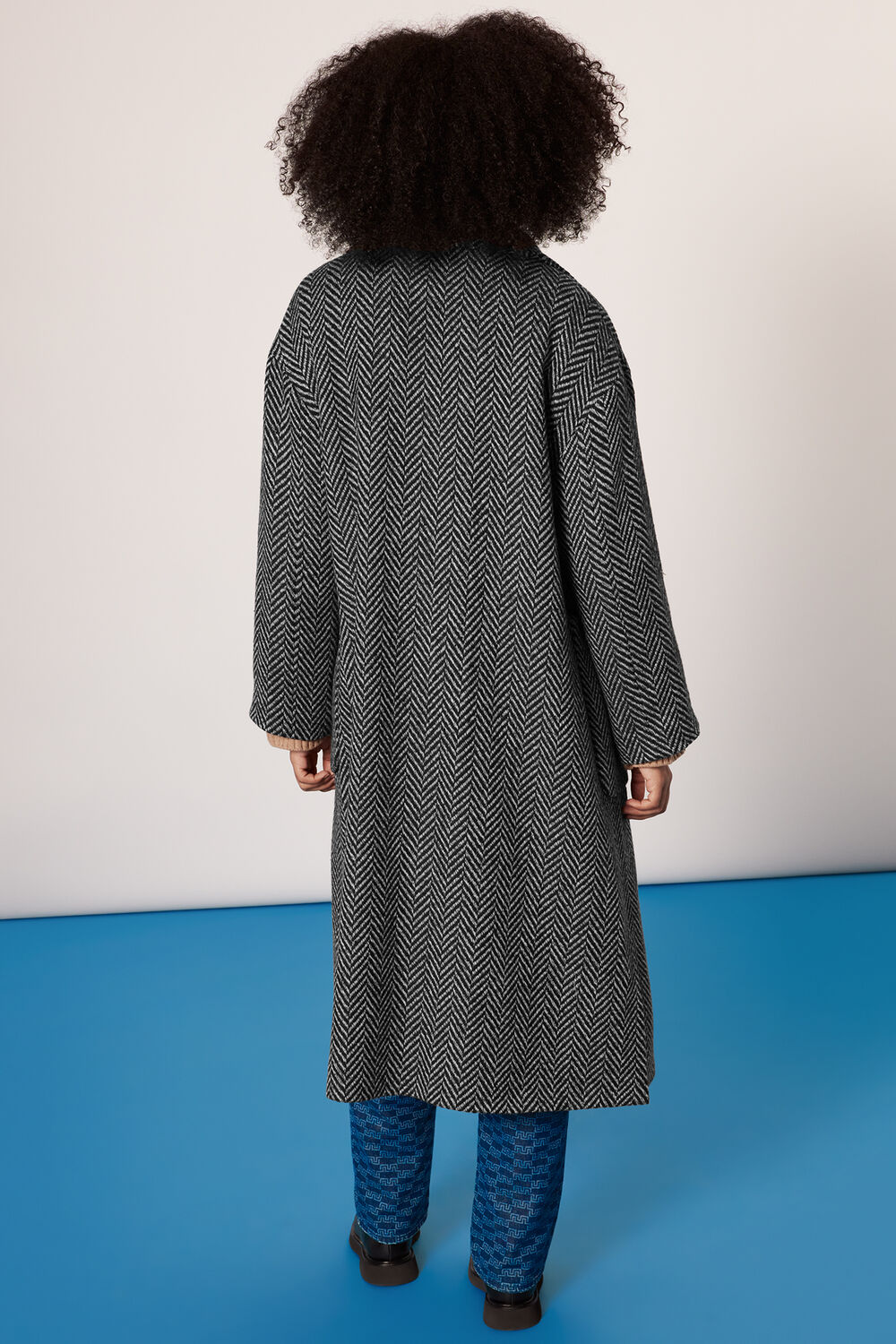 Herringbone Funnel Neck Coat
