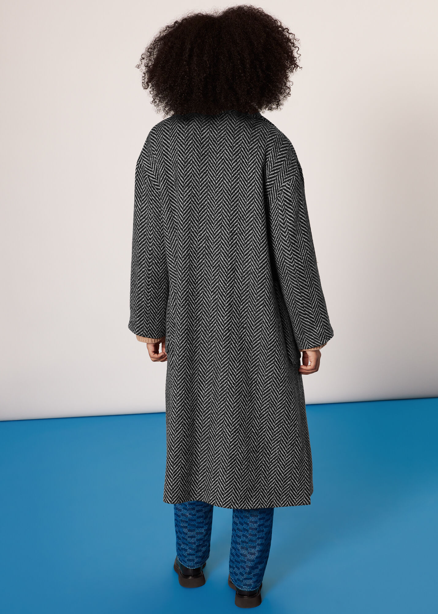 Black/White Herringbone Funnel Neck Coat WHISTLES