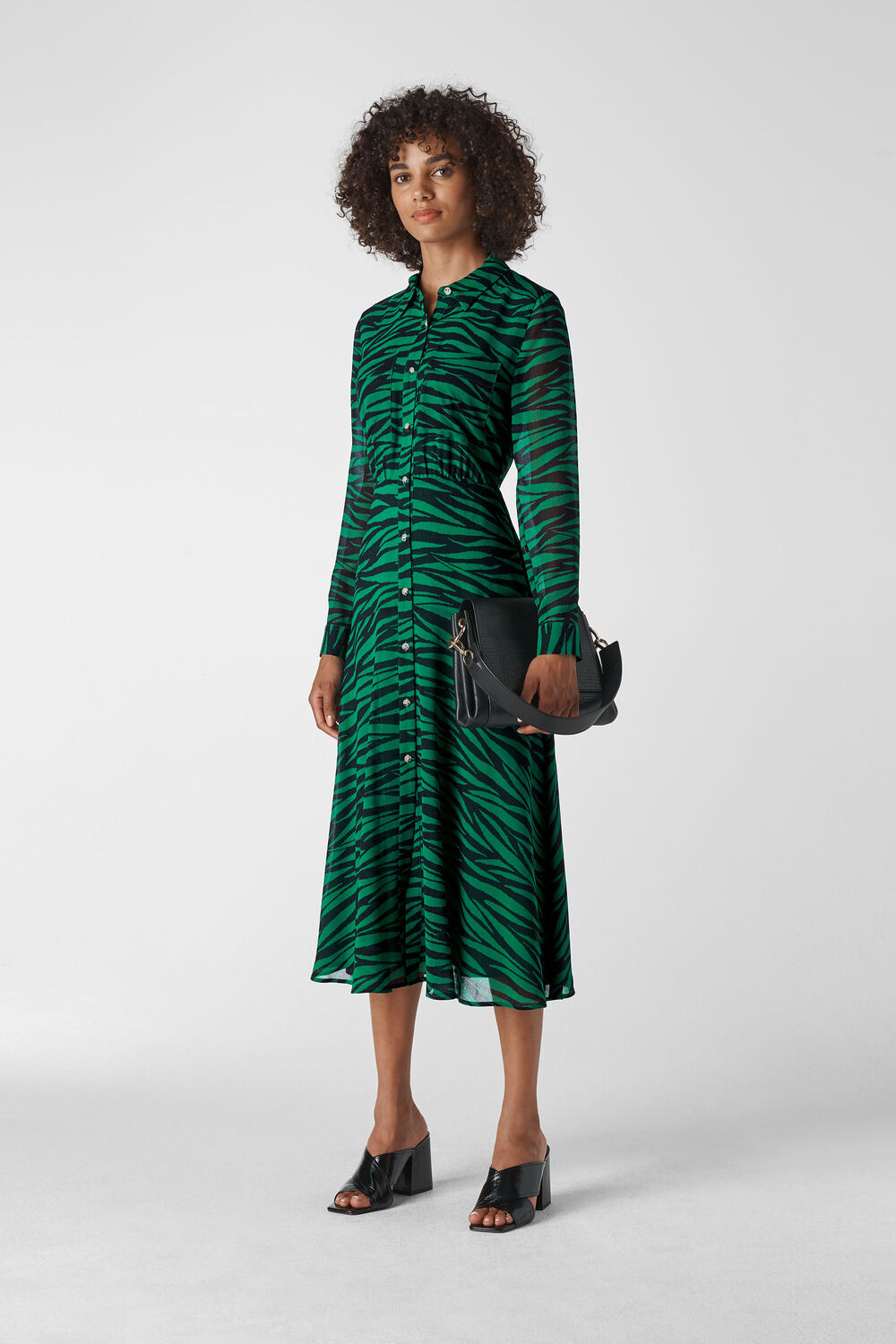 Carys Tiger Print Shirt Dress Green/Multi