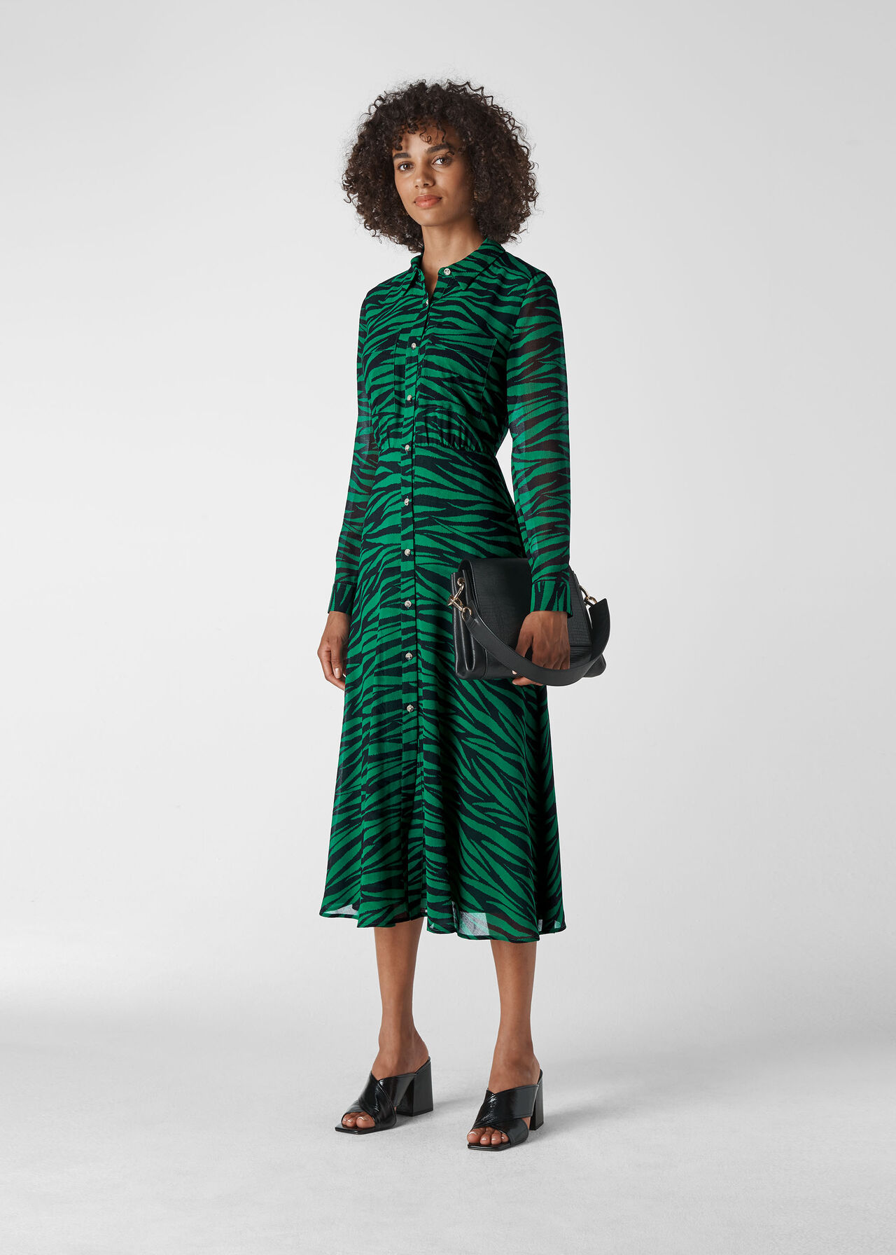 Green/Multi Carys Tiger Print Shirt Dress | WHISTLES | Whistles UK