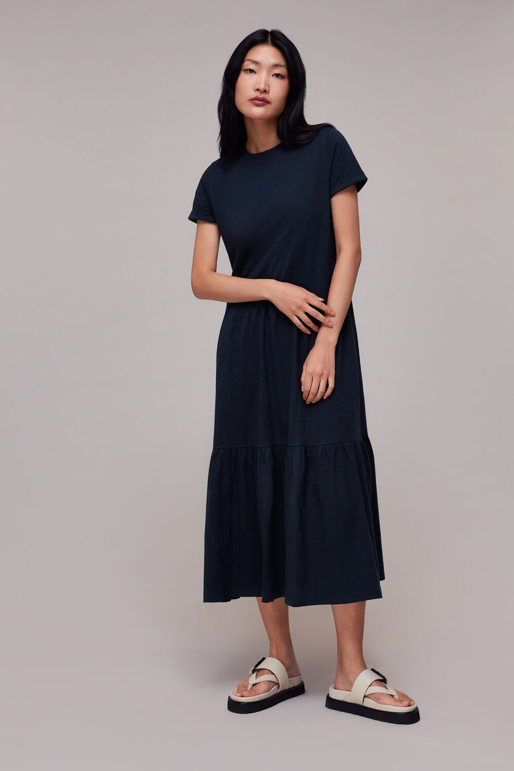 Tiered Jersey Midi Dress