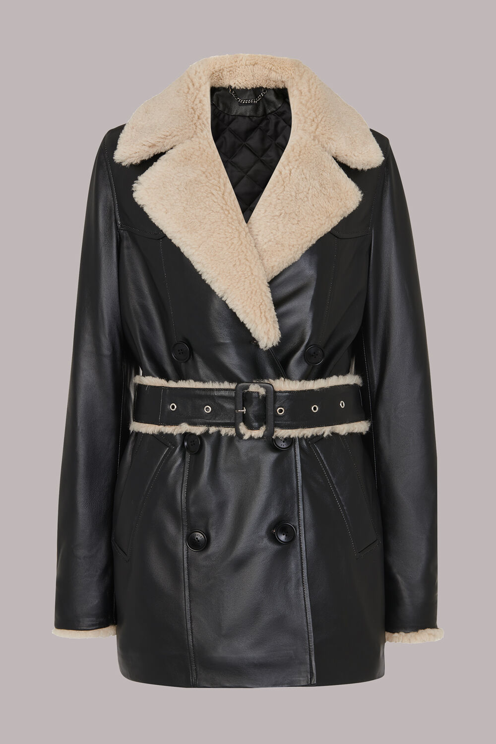 Black Maya Leather Belted Coat
