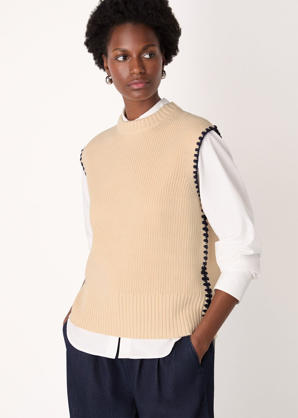 Blanket Stitch Wool Mix Tank