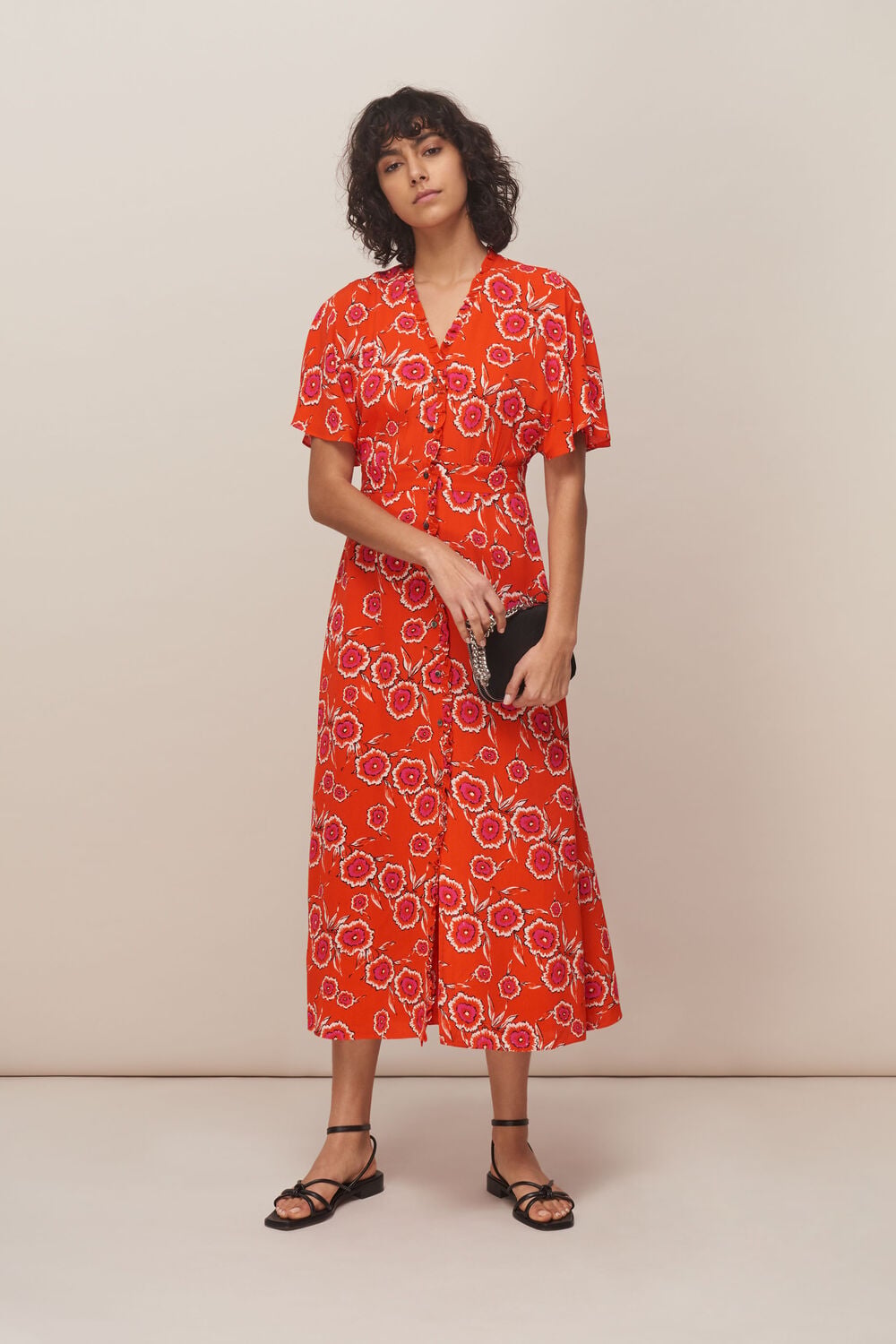 Red Ella Diagonal Floral Dress