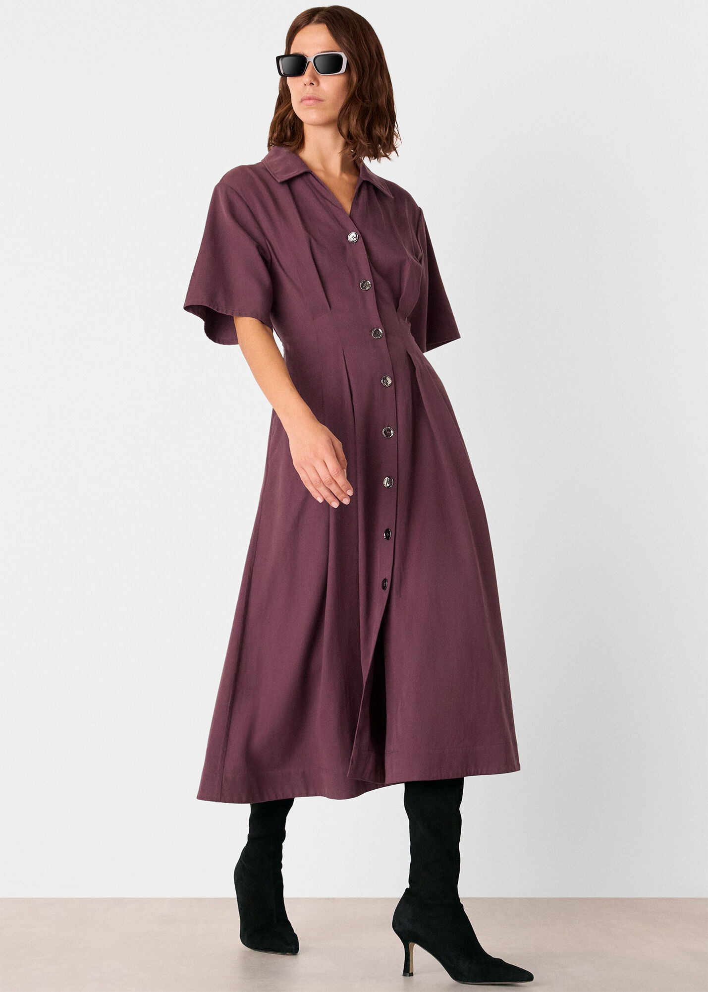 Plum Renee Button Shirt Dress | WHISTLES | Whistles US |