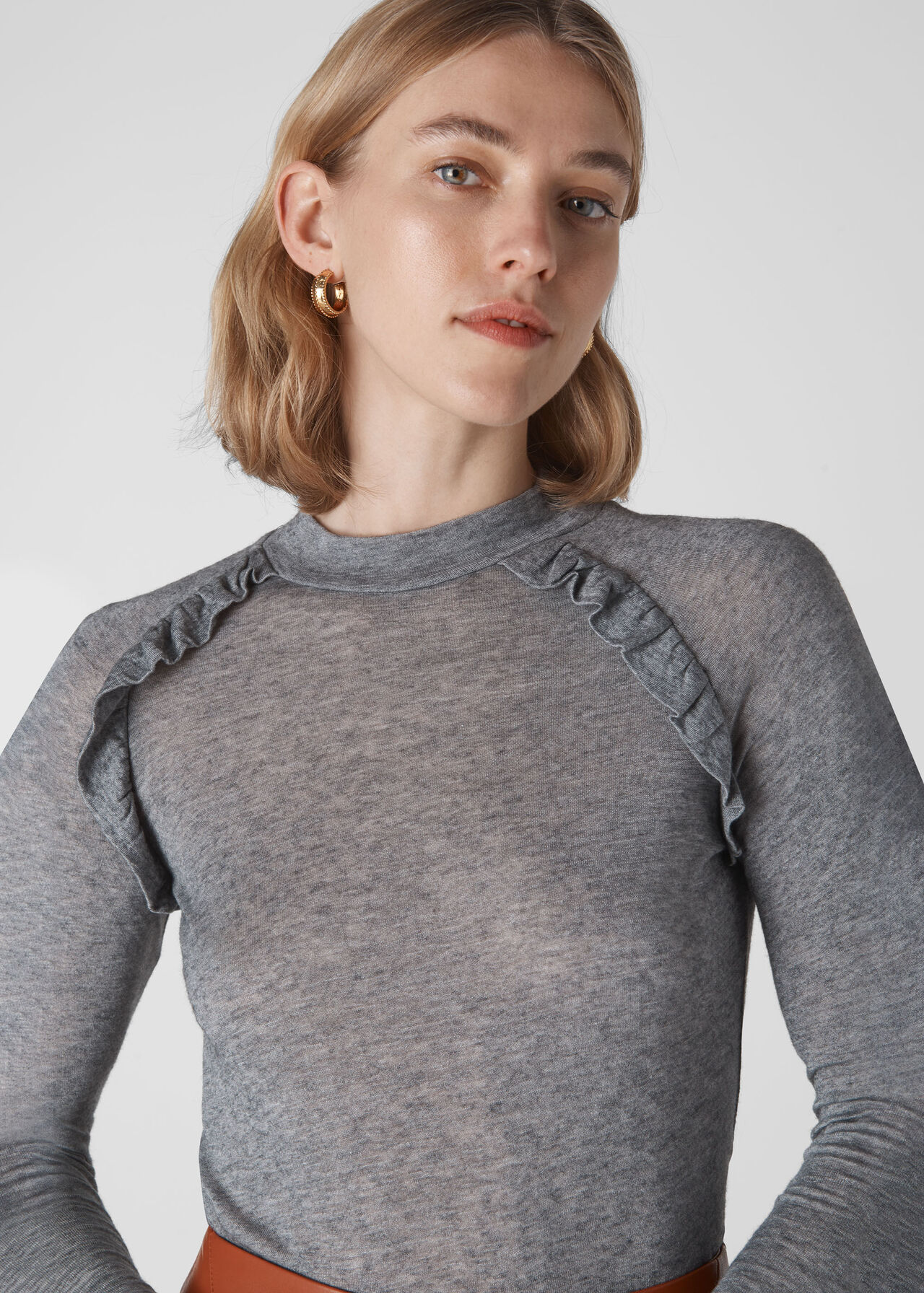 Wool Frill Essential Top Grey