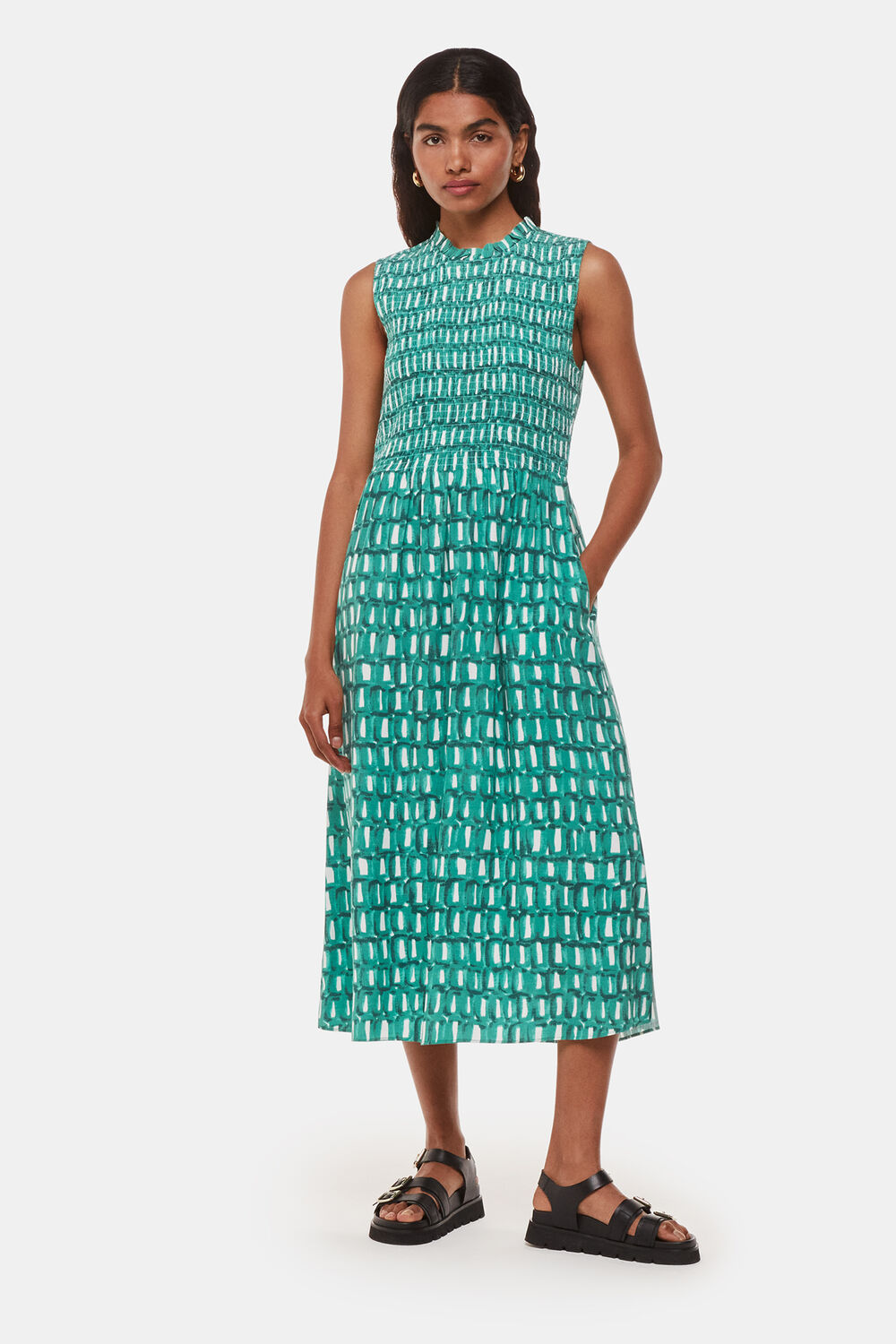 Green Petite Linked Smudge Heidi Dress